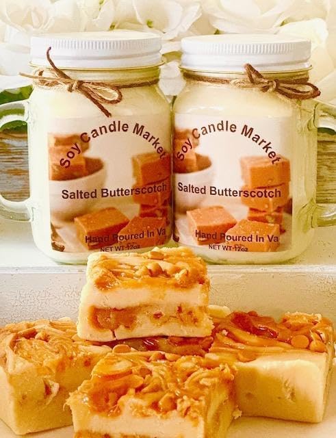 Soy Scented Candles | Handmade & Highly Aromatic Candles Burns Upto 85 Hours in Glass Jar - Perfect for Home Decor, Wedding, Birthday, Dinner (Salted Butterscotch, 16 oz)