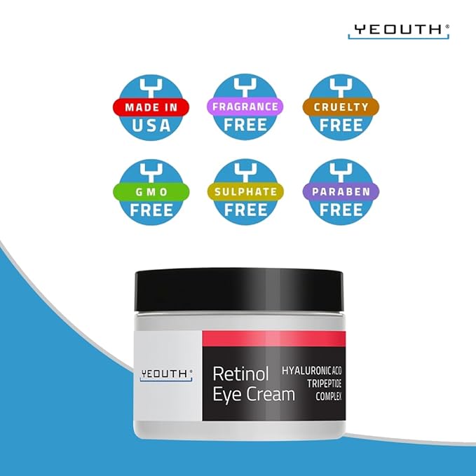 YEOUTH Retinol Eye Cream Anti Aging, Firming Under Eye Cream for Puffiness and Bags Under Eyes for Wrinkles and Dark Circles with Hyaluronic Acid and Tripeptides 1oz