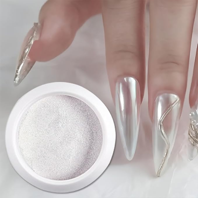 Holographic Mirror White Pearl Chrome Nail Powder Gold Effect Pure Metallic Dust Sequins UV Gel Nail Chrome Pigment for Nail Art Decoration