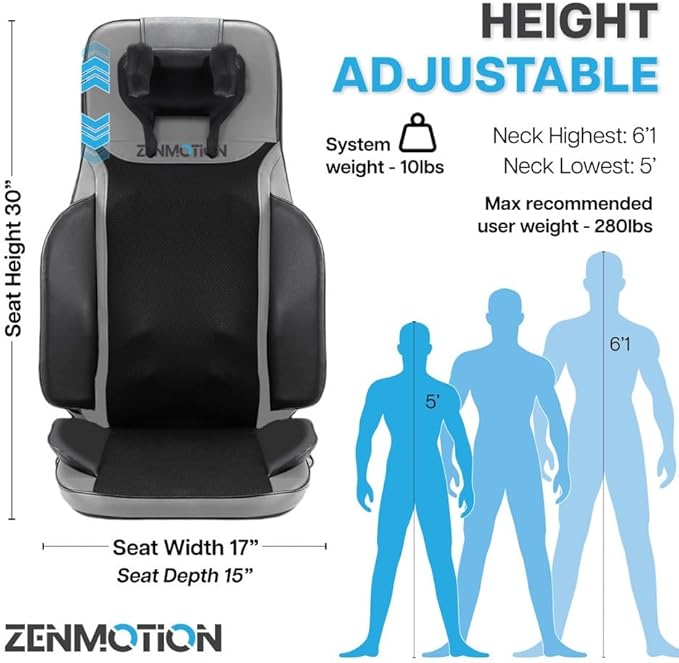 Full Back Massager with Heat-Shiatsu Massage Chair Pad - 12-Point Shiatsu Back Massager for Chair with Height Adjustable Neck Massaging - Home Office Travel Kneading Massage Pads for Chairs