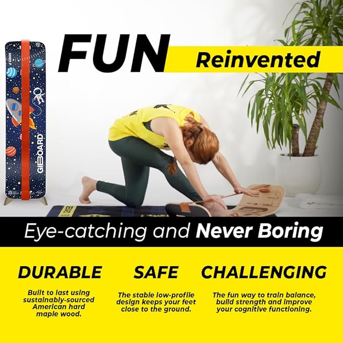 GIBBON SlackBoard - GiBoard Balance Board Kids & Adults - Slackline Balance Trainer - Slack Board Core Workout Equipment Home Gym Training - Standing Desk Exercise - Yoga, Agility, Pilates & More