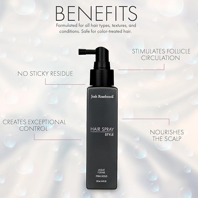Josh Rosebrook Hair Spray Firm hold Hair Spray to control any hair style while encouraging strong hair growth. - 120mL - 4oz