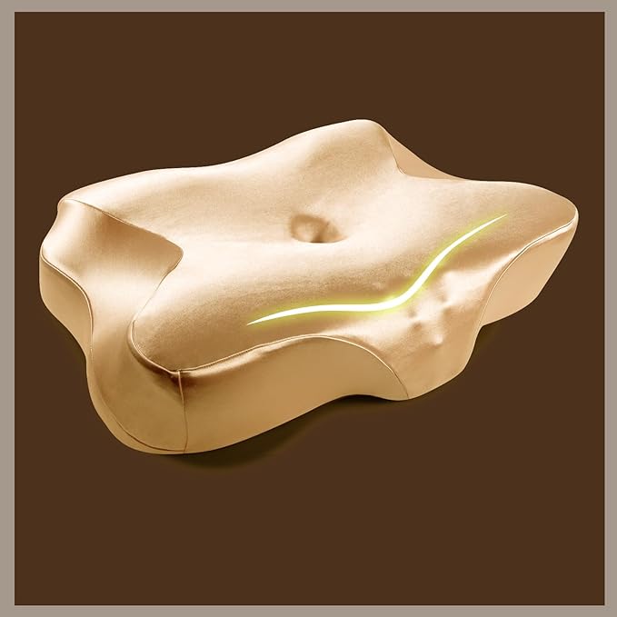 Pain Relief Cooling Pillow for Neck Support Adjustable Cervical Pillow Side Sleeping Memory Foam with Super Soft and Cooling Satin Pillowcase Gold