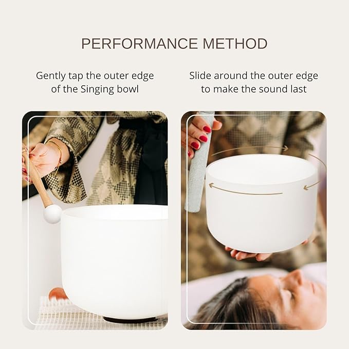 7-11inch 432hz Quartz Crystal Singing Bowls Set of 3 White, for Healing Mindfulness Meditation Yoga Sound Baths with Case Mallet Suede Striker