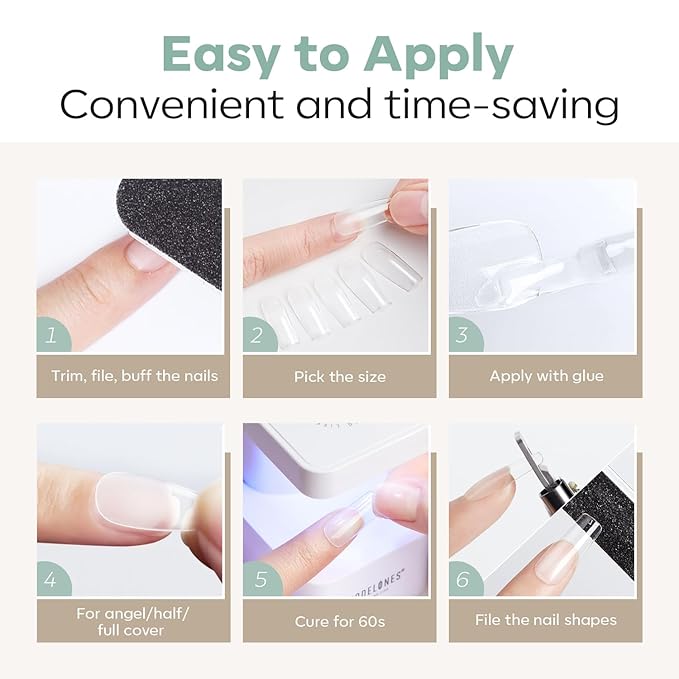 modelones Long Square Nail Tips, 3XXXL Straight Pre-shaped Soft Gel Tips Fake Nails False Acrylic Clear Full Cover Press on Extension Kit Gel Manicure DIY at Home 216PCS 12Sizes