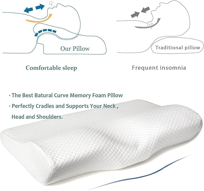Contour Memory Foam Pillow Orthopedic Sleeping Pillows, Ergonomic Cervical Pillow for Neck Pain - for Side, Back and Stomach Sleepers, Free Pillowcase Included (Firm & Near King)