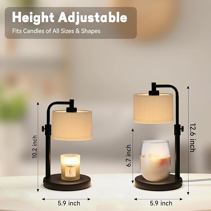 Candle Warmer Lamp with Timer, Candle Wax Warmer Adjustable Height Candle Lamp Warmer for Jar Candles, House Warming Gifts Home Decor Gifts for Women (Black-Upgrade)