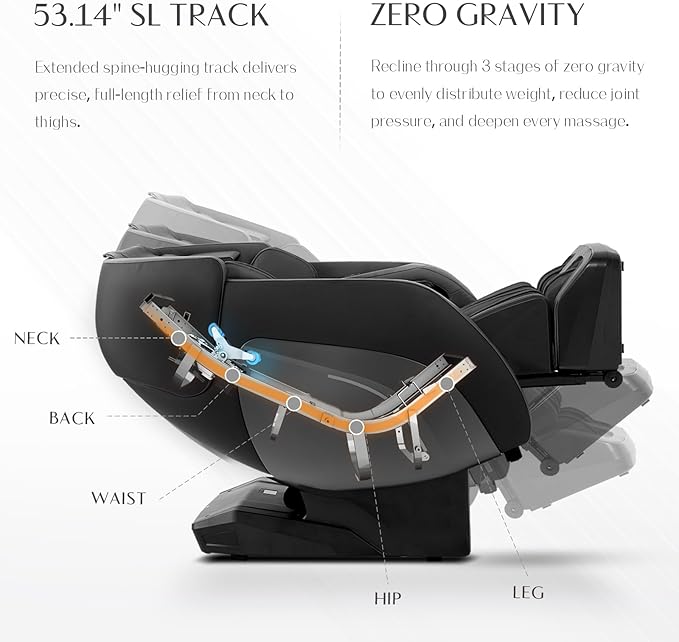 3D Massage Chair, Full Body Massage Chair, Zero Gravity Recliner w/Dynamic Leg Kneading System, 53.14" SL Track, Sleek Appearance, 12 Auto Modes, Wireless Charging, Bluetooth Speaker, TFT Screen