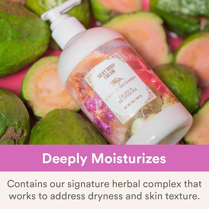 Camille Beckman Guava Blossom Scented Silky Body Cream, Daily Moisturizer for All Skin Types | Non-Greasy Vegan Formula to Nourish and Soften Hands and Body, 13 Ounce