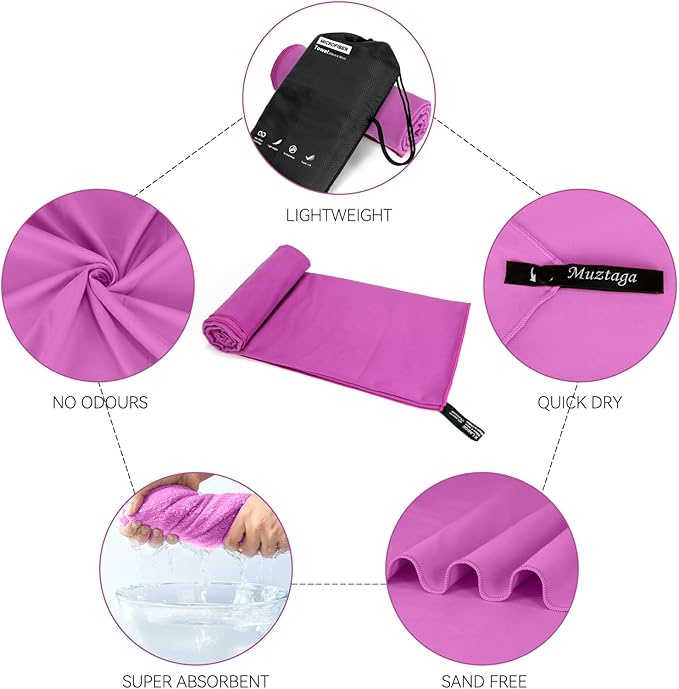 Microfiber Beach Towel-Perfect for Travel, Sports, Camping, Swimming, Yoga, Gym- Quick Dry, Sand Free, Compact, Lightweight, Absorbent (Purple,Large(160x90cm, 63x35”))