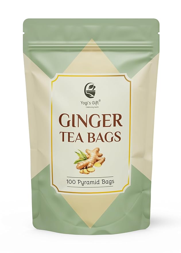 Ginger Tea Bags โ 100 Count Pyramid Tea Bags โ 100% Pure dried ginger root tea โ Bold & Spicy Herbal Flavor Ginger Tea โ By Yogiโs Giftยฎ