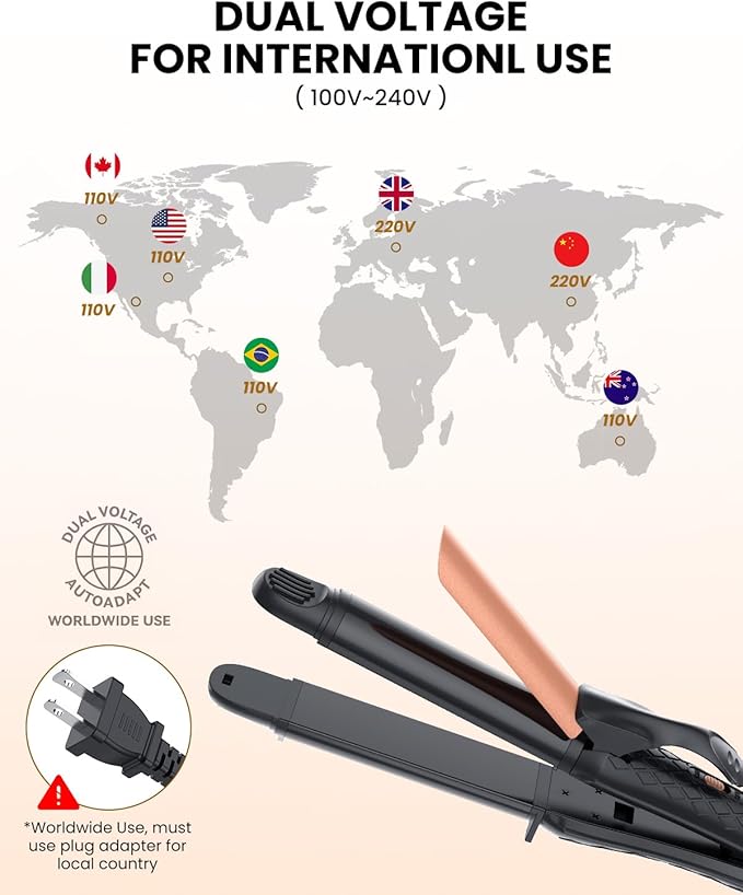 Dual Voltage Curling Iron 2-in-1 Curling Iron 1 Inch,(100V~240V) Dual Voltage Hair Straightener Travel CurlingIron European Flat Iron(Black)