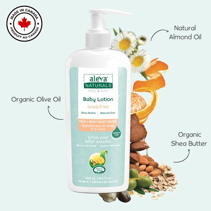 Aleva Naturals Daily Soothing Moisturizer | For Sensitive Dry Skin | Face and Body Lotion | Made with Natural and Organic Ingredients | for Babies and Toddlers - 8 fl. oz / 240ml