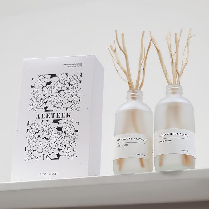 Eucalyptus Citrus & Oud Bergamot Reed Diffuser Set of 2, 14.8 oz(220mlx2) Scented Oils with Willow Branches Diffuser Sticks, Long Lasting Essential Oil, Air Freshener for Home, Office