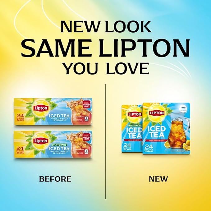 Lipton Unsweetened Iced Tea Bags, Family Size Zero Calories, 144 Total Tea Bags (24ct - Pack of 6)