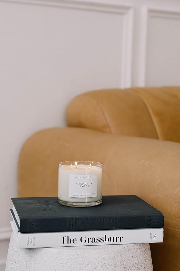 Calyan Wax Co. 3 Wick Candle, Cedar + Tobacco Scented Candle, 43 Hour Burn Time, 3 Wick Soy Candles, Non Toxic & Vegan Soy Wax, Glass Jar Scented Candles, 14.9oz