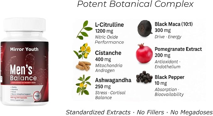 Cistanche Tubulosa 400mg Men's Performance Supplement - Natural Vitality Energy Support with L-Citrulline, Black Maca, Ashwagandha, Pomegranate Herbal Complex