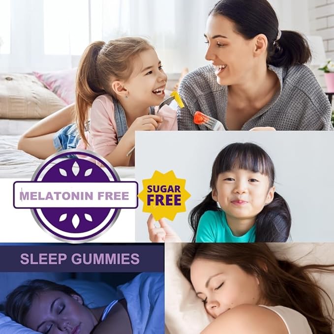 Melatonin Free Sleep Aid for Kids Adults | No Melatonin Sleep Gummies Gluten Free Non-GMO | Cocoa Strawberry Flavor with Monk Fruit Sugar Free 60 Vegan Gummies