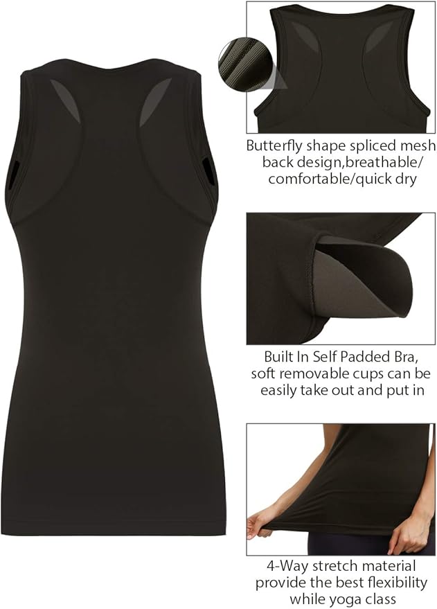 Disbest Yoga Tank Top, Women's Performance Stretchy Quick Dry Sports Workout Running Top Vest with Removable Pads