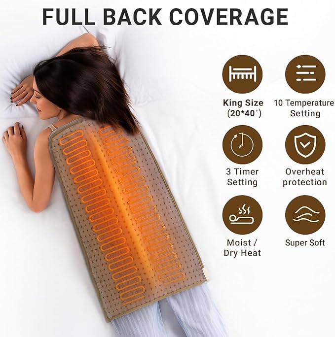 Extra Large Heating Pad for Back Pain Relief, 10 Heat Setting & 3 Auto-Off Timers, 20x40 Electric Heating Pad for Shoulders, Neck, Cramps, Menstrual Pain, Machine Washable, Gifts for Women Men