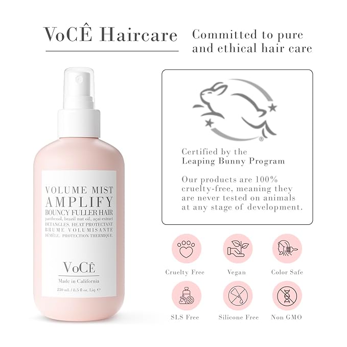 VoCÊ Haircare – Natural Volume Mist | Heat Protection Volumizing Blowout Spray | Non-Toxic, Cruelty-Free, Vegan Haircare for Fine Hair with Panthenol, Acai Berry, and Brazil Nut Oil (8.5 oz | 250ml)