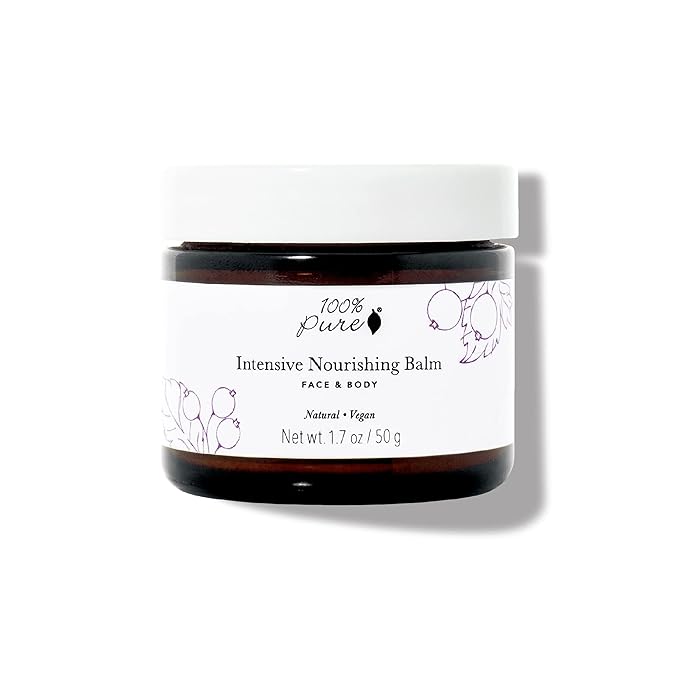 100% PURE Intensive Nourishing Balm Face & Body Cream Moisturizer Luxuriously Thick Replenishment Powerful Hydration & Dry Skin Care - Vegan - 1.7oz
