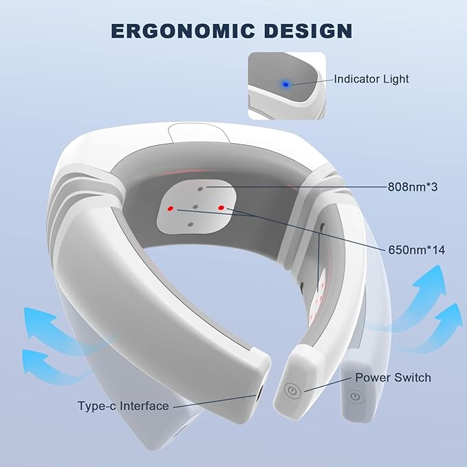 Red Light Therapy for Neck Pain Relief, Cold Laser Therapy Device, 650nm and 808nm Infrared Light Therapy Device, Cordless Neck Cervical Spine Alignment Spondylosis Heated Device