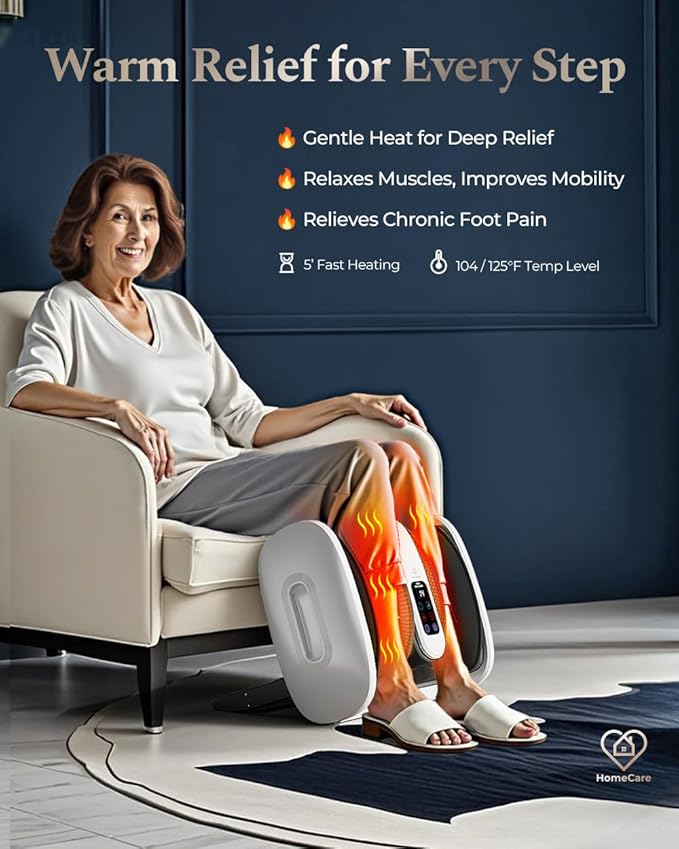 HomeCare Shiatsu Foot Massager with Heat & Ice Therapy - Gray, Deep Kneading for Plantar Fasciitis & Neuropathy Relief, Adjustable Intensity, Feet/Leg/Calf/Ankle at Home/Office,Gifts for Women, Men