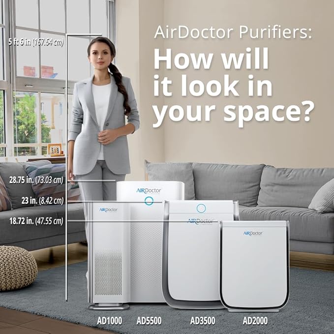 AIRDOCTOR AD2000 Air Purifier for Small & Medium Rooms and Small Bedrooms. 3 Stage Filtration with Pre-Filter, UltraHEPA, Carbon/VOC (AirDoctor 2000)