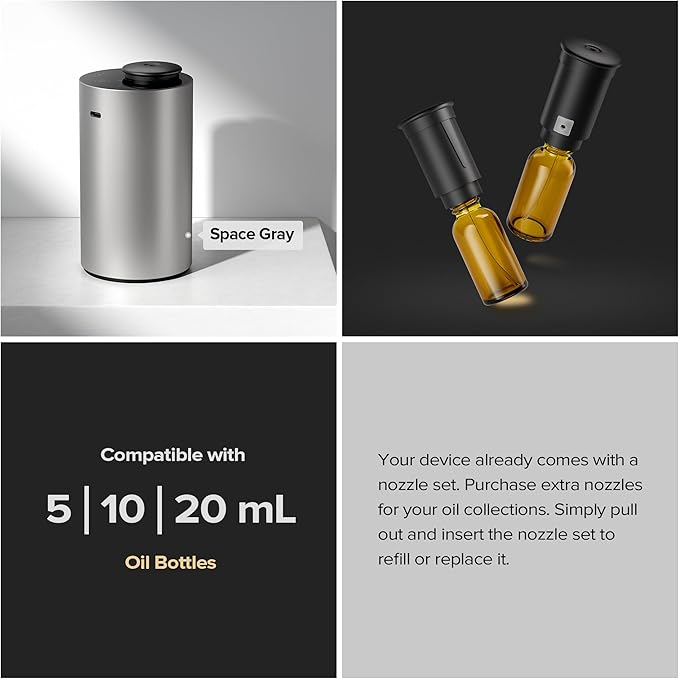 Waterless Essential Oil Diffuser Starter Kit with 30mL Hotel Scent Fragrance Oil Inspired by Ritz-C., Battery Operated Premium Portable Mini Scent Air Machine for Home Car Office, Black ANX