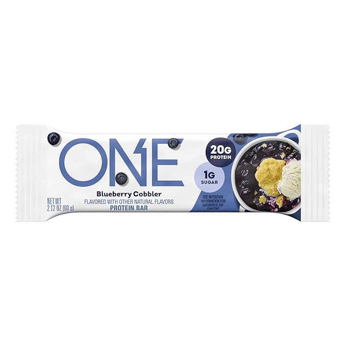 ONE Protein Bars, Blueberry Cobbler, Gluten Free with 20g Protein and 1g Sugar, Pantry Staples, 2.12 oz (12 Count)