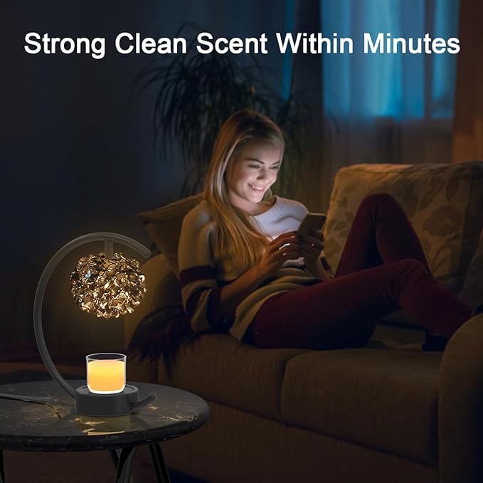 Candle Warmer Lamp for Jar Candles with Adjustable Brightness&Timer,Handcrafted Crystal Candle Lamp Luxurious Design+2Bulbs,Home Decoration Electric Candle Lamp(Black C-Shaped)