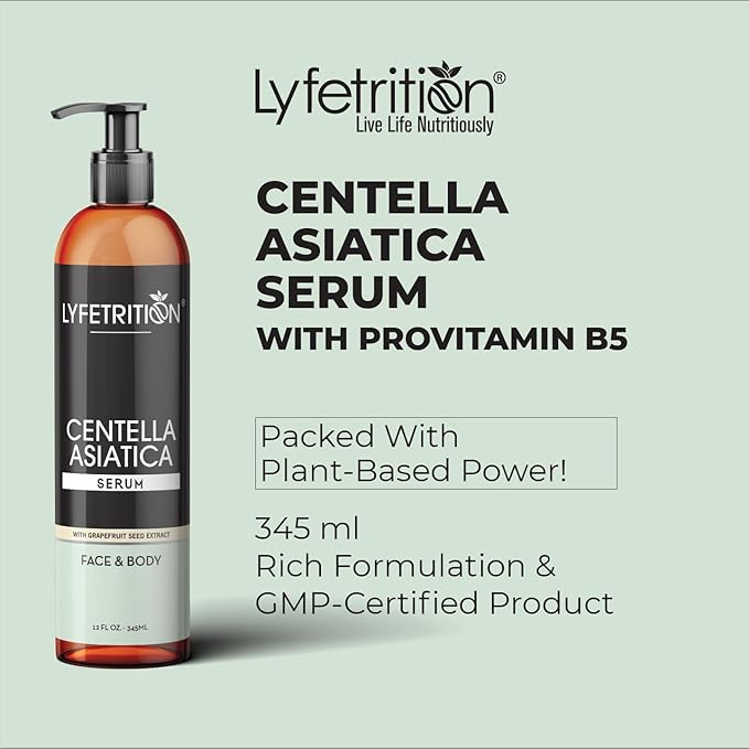 Lyfetrition Centella Asiatica Cica Serum - 12 Fl Oz Large Bottle - Anti-Aging Face Serum for Sensitive Skin Cream - Boosts Collagen Production Younger Skin