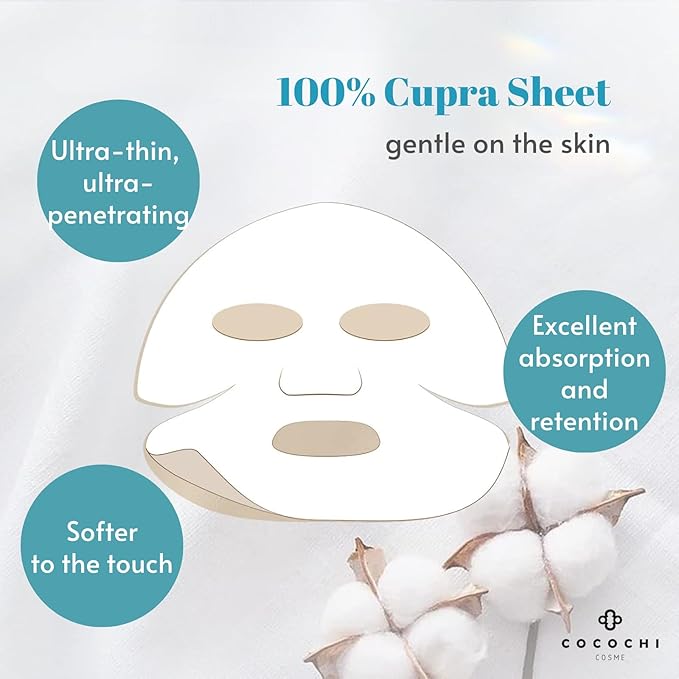 COCOCHI 5 Sheet 2-STEP Facial Mask Sheet for Dry, Sensitive Skin for Women with Vitamin C Serum, Face Sheet Mask by Collagen, Ceramide & Peptide, Hydrating Face Mask from Japan, AG Ultimate OCEAN