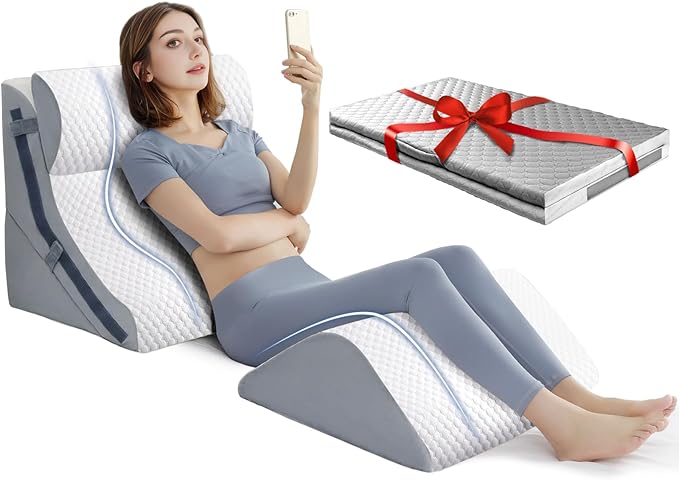 4Pcs Orthopedic Bed Wedge Pillow Set with 4Pcs Replacement Pillowcase, Incline Wedge Pillow for Back Pain Relief/Sleeping/Snoring/Post Surgery/Leg Elevation 20-in-1 Adjustable Memory Foam Wedge Pillow