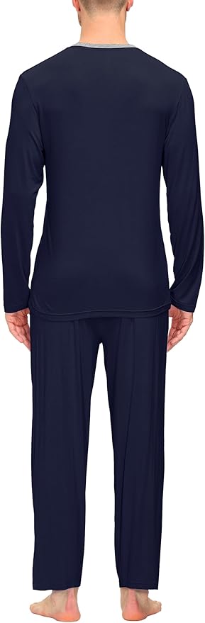JINSHI Men's Pajama Sets Sleepwear Nightwear Lightweight Quick Dry Soft 2 Piece Long Sleeve Mens Loungewear Sets with Pocket