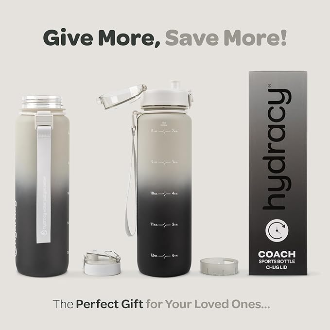 Hydracy Water Bottle with Time Marker -Large 32oz BPA Free Gradient Water Bottle - Leak Proof Gym Bottle with Fruit Infuser Strainer & Times to Drink -Ideal for Fitness Sports & Outdoors