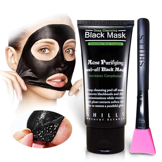 SHILLS Charcoal Face Mask, Peel Off Mask, Charcoal, Deep Cleansing, Purifying, Activated Mask with Brush
