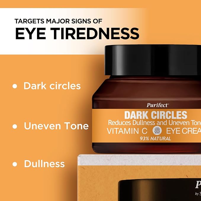 Purifect Natural Eye Cream for Puffiness and Bags Under Eyes with Vitamin C for Dark Circles – Made in USA – Sodium Hyaluronate for Dryness, Discoloration, Tired Eyes, Hydrate, Brighten Skin – 30ml