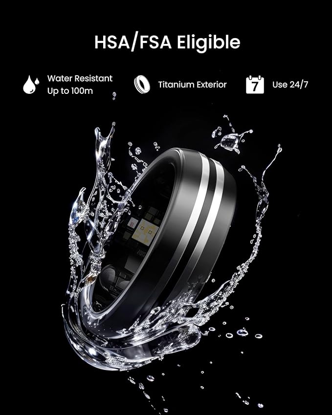 RENPHO Lynx Smart Ring, Size First with Sizing Kit, 7-Day Battery Life, Titanium, Waterproof, Subscription-Free App (Black, Size 6)
