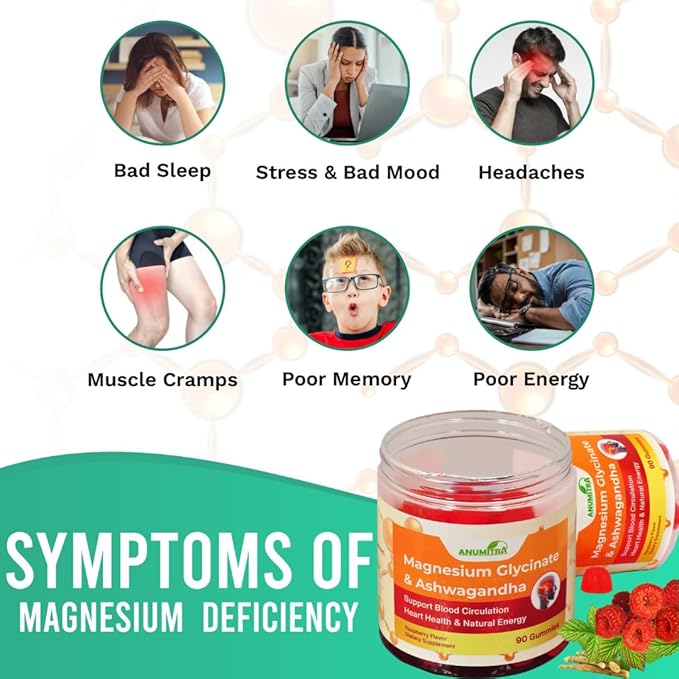 ANUMITRA Magnesium Glycinate 400mg and Ashwagandha Gummies for Men & Women-90 Count- Sugar Free Chews for Stress Relief gumies, Night Rest Promotes Relaxation & Well-Being Raspberry Flavor