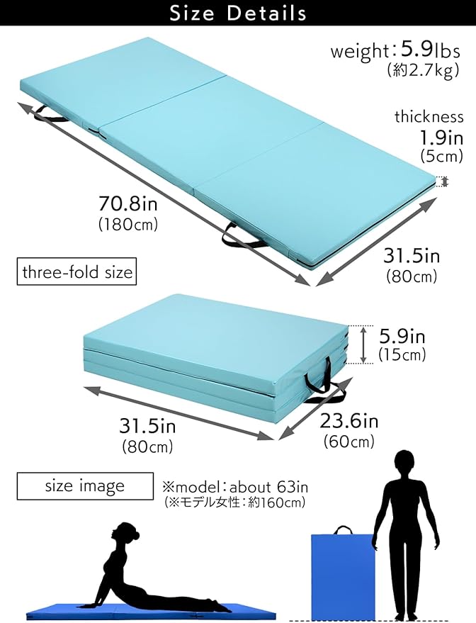 Gymnastics Mat Folding Stretch Mats 71"x31"x2" Exercise Muscle Training Children Play Horizontal Bar Mat Yoga Sports Soundproof Home Use