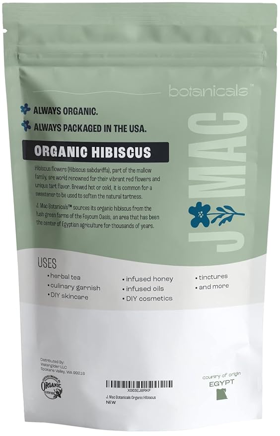 J Mac Botanicals, Certified Organic Hibiscus Flower, loose leaf tea, Flor de Jamaica