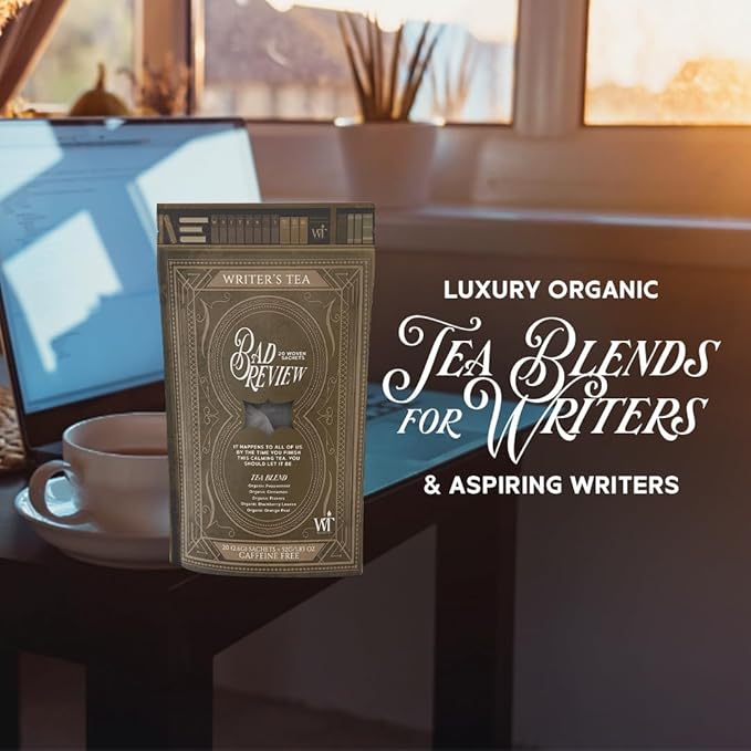 Writer's Tea Bad Review - Calming Tea - Peppermint, Cinnamon, Flavors, Blackberry Leaves, and Orange Peel Tea Blend - Caffeine Free - 20 Woven Sachets