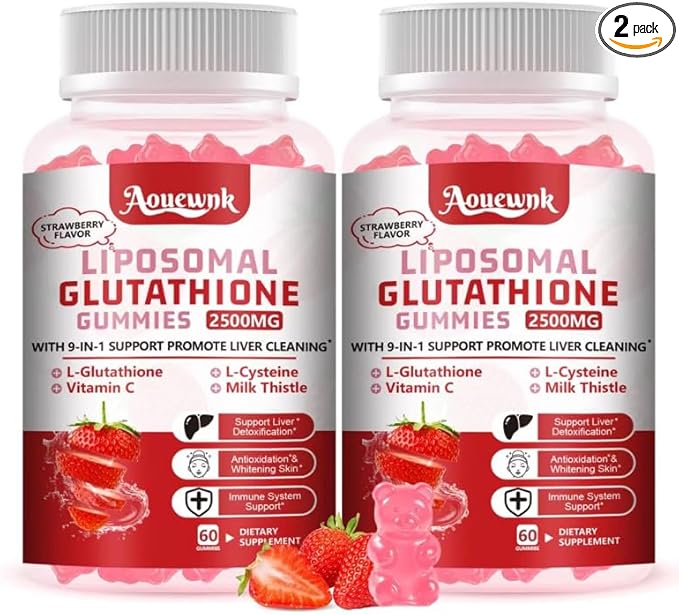 2 Packs 2500MG Liposomal Glutathione Gummies Supplement - Support Skin & Liver Function, 98% Bioavailability, with L-Glutathione & Milk Thistle to Support Antioxidant & Enhance Immunity