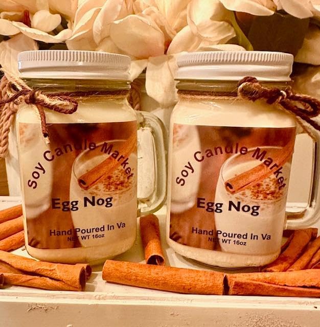 Soy Scented Candles | Handmade & Highly Aromatic Candles Burns Upto 85 Hours in Glass Jar - Perfect for Home Decor, Wedding, Birthday, Dinner (Egg Nog, 16 oz)
