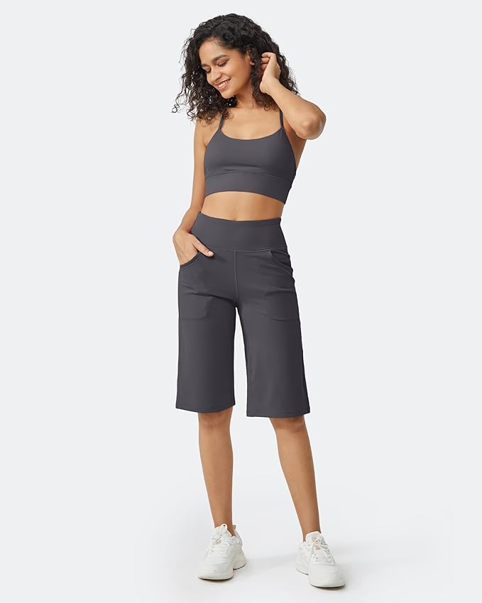 Promover Capri Pants for Women Wide Leg Yoga Cropped Pants with Pockets Loose Casual Summer Pants