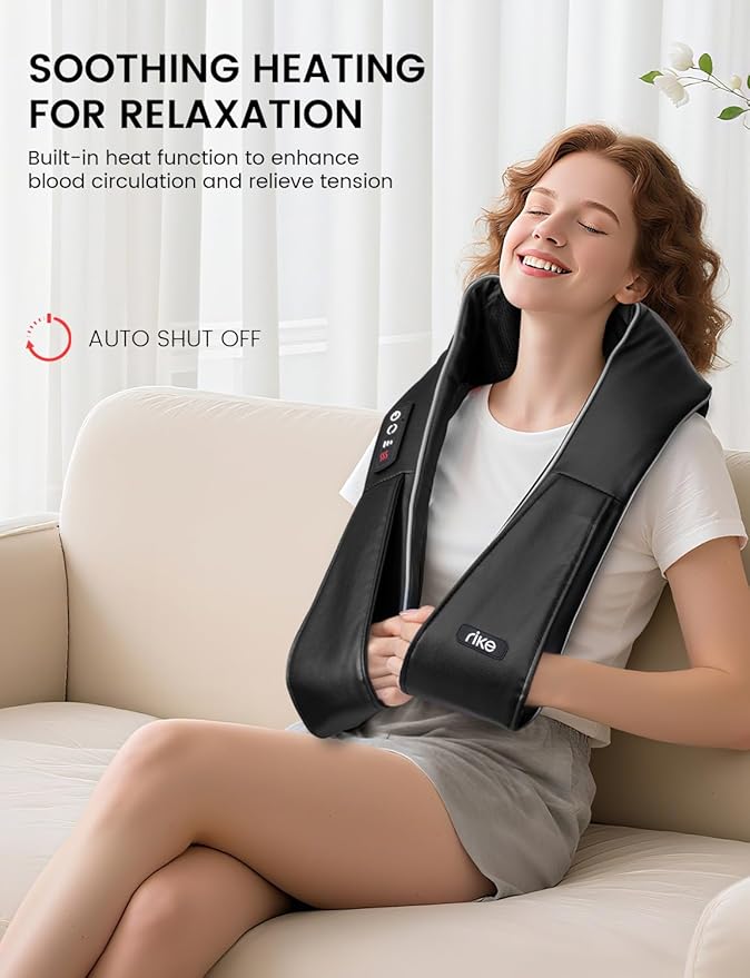 RIKE Shiatsu Back & Neck Massager with Heat, Electric Back Massager for Pain Relief Deep Tissue 3D Kneading Massage Pillow for Home, Office, and Car Use