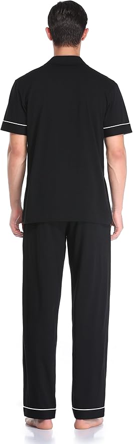 COLORFULLEAF Men's 100% Cotton Pajamas Set Button Down Sleepwear Short Sleeve and Long Pants Pjs