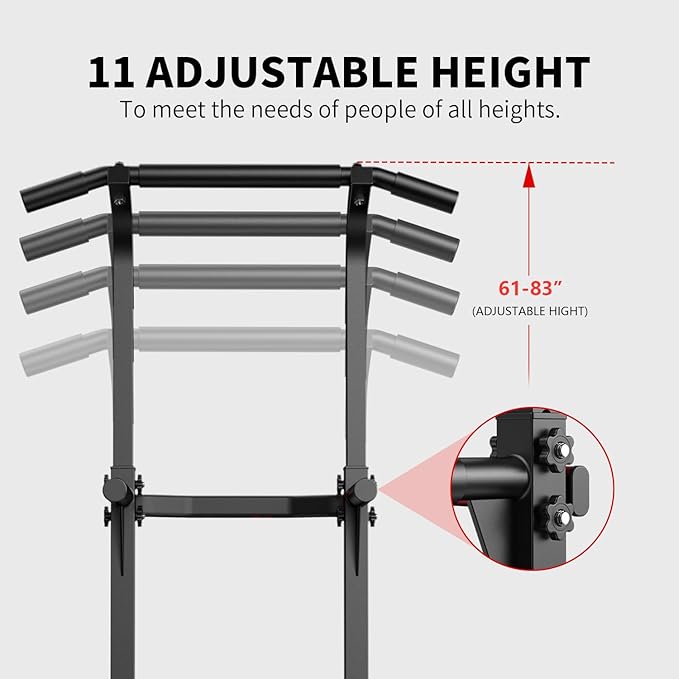 ZENOVA Pull Up Bar Dip Bar Power Tower Workout Dip Station Height Adjustable Free Standing Chin Up Bar Home Gym Equipment 300LBS Weight Capacity (Black)